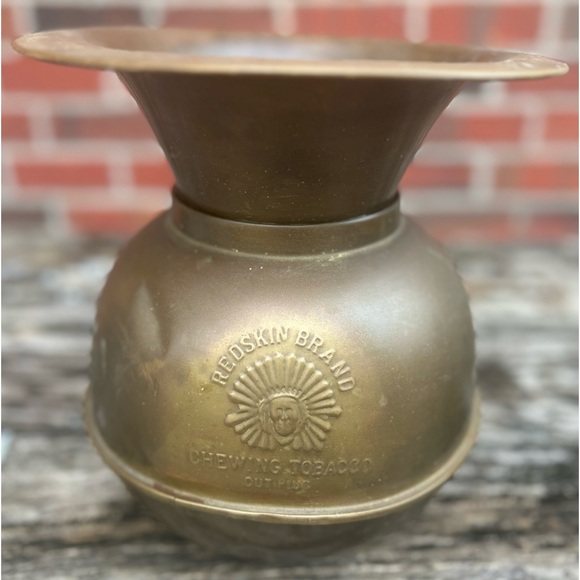 Redskin Brand Chewing tobacco | Accents | Antique Brass Spittoon Redskin  Brand Chewing Tobacco Company